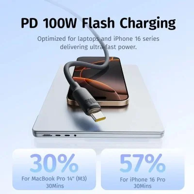 Baseus Foamed Silicone Fast Charging Data Cable USB-C to USB-C 100W 2m - Comic Black